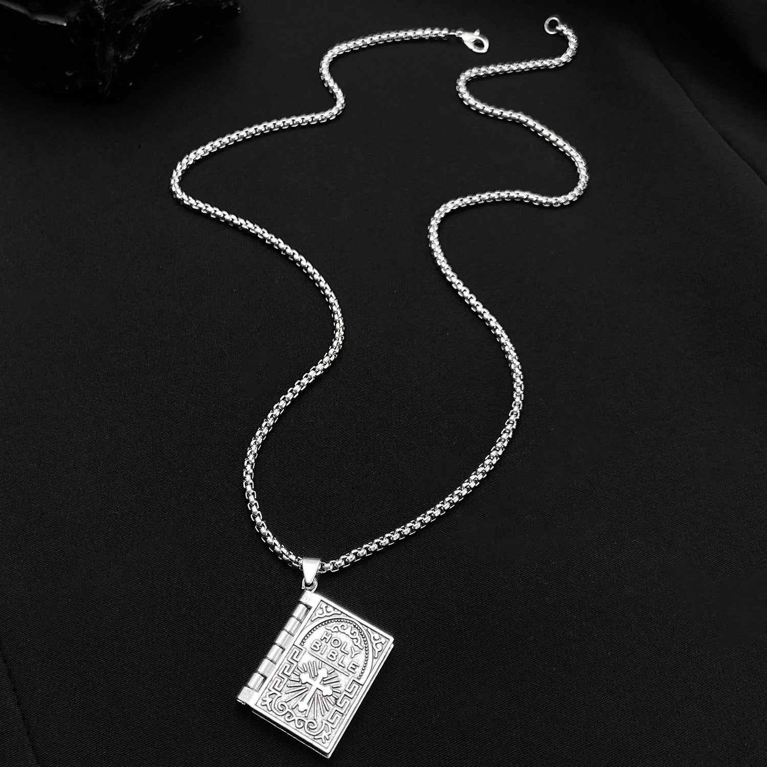 Wholesale Gothic style flip-page Bible book cross necklace